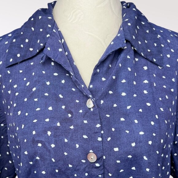 Vintage California Krush Navy Polka Dot Button Front Blouse Medium - Picture 2 of 8